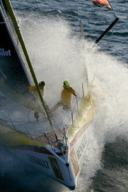 2014 BARCELONA WORLD RACE. Bernard Stamm (SUI) & Jean Le Cam (FRA) on CHEMINEES POUJOULAT