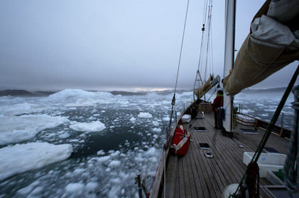 Schooner LA LOUISE sailing on west coast of Greenland.