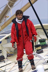 ©ThMartinez. Vendee Globe Finish.20th Feb 2001 Les Sables d'Olonne (FRA).Marc Thiercelin (FRA) ACTIVEWEAR finishing 4th in 103 days 20h 37mn 49s.