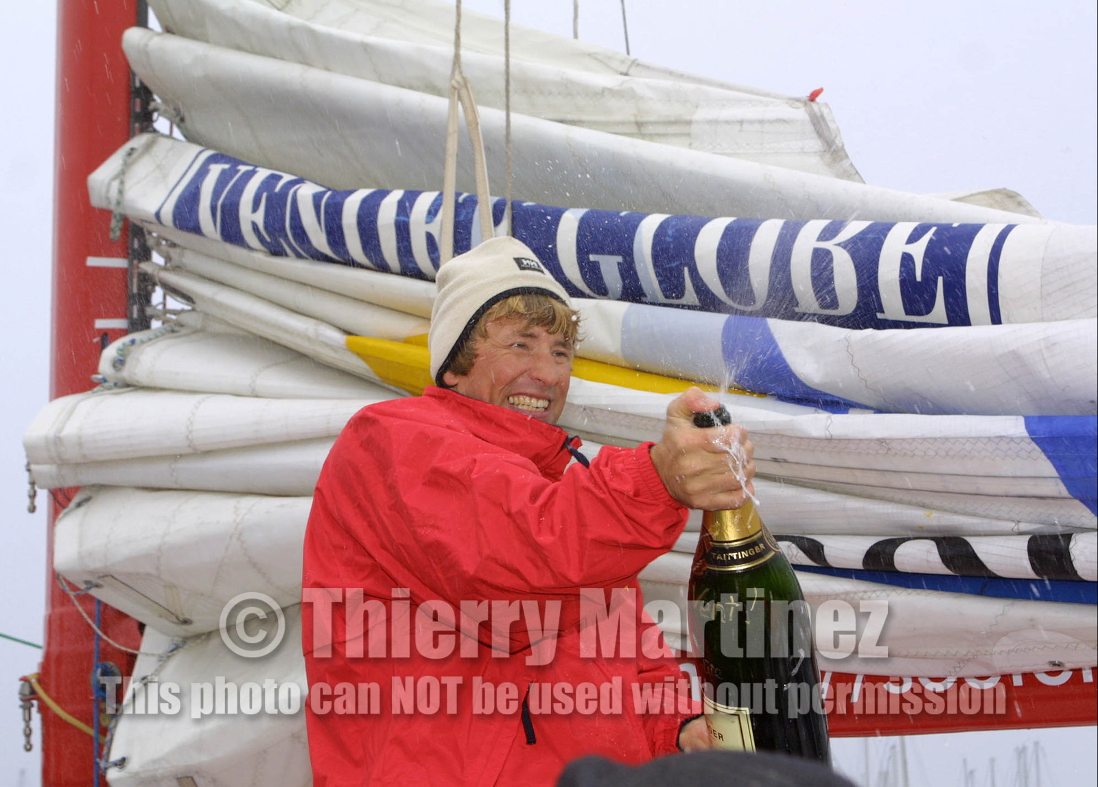 ©ThMartinez. Vendee Globe 2000. Les Sables d'Olonne (FRA) 5th March 2001..Joe Seeten (FRA) Region Nord pas de Calais-Chocolats du monde finish 10th .in his first single handed round the world in 115 days 16hours 45mns.